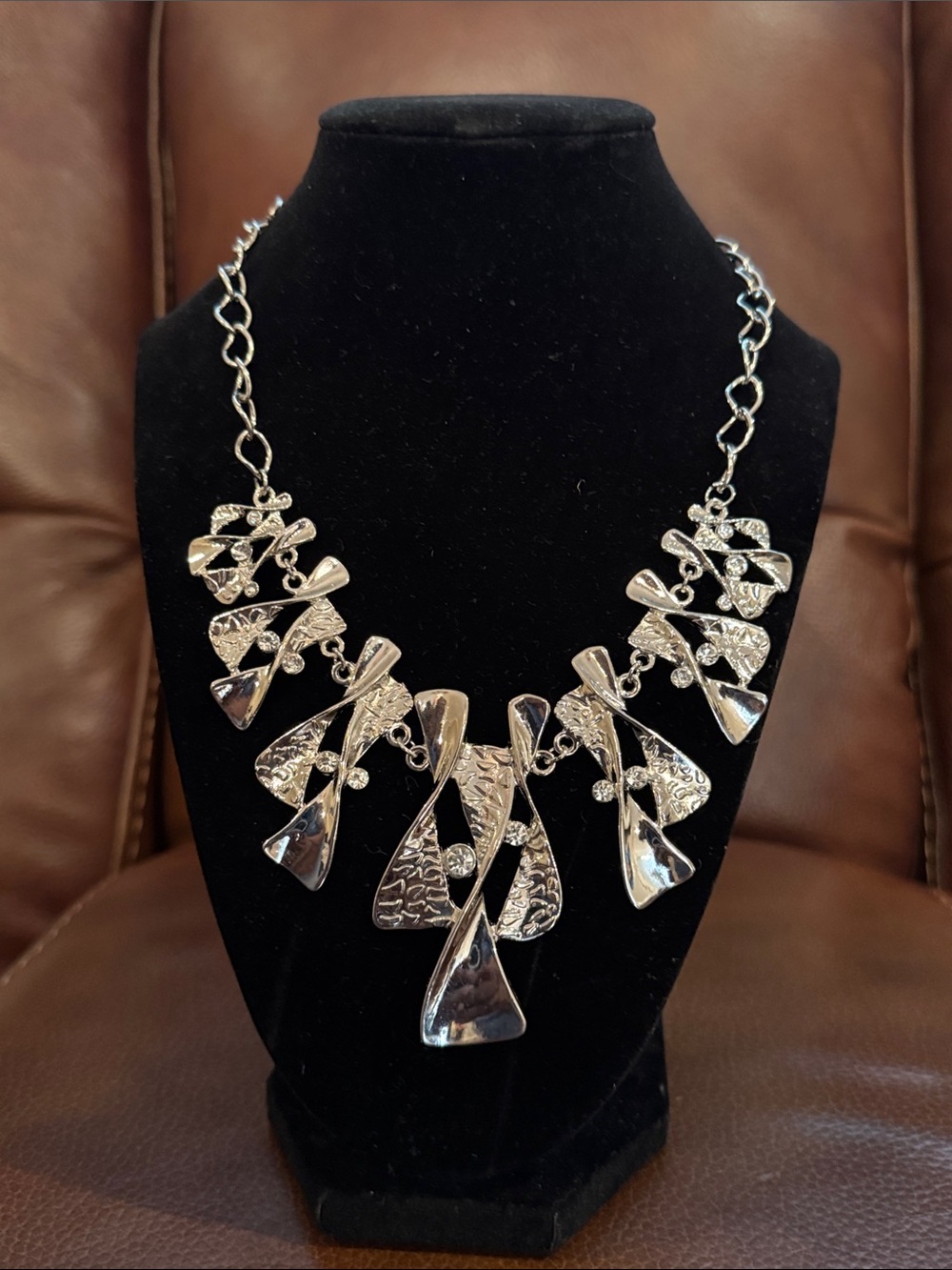 Silver Statement Geometric Bib Necklace - Women Jewelry